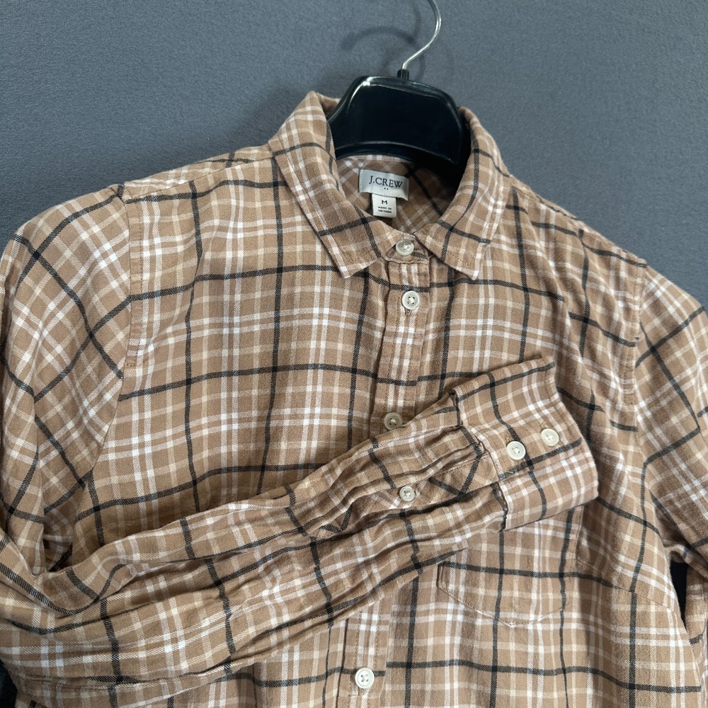 J.Crew‎ Flannel Shirt Womens M Brown Plaid Chest Pocket Long Sleeve Button-Up